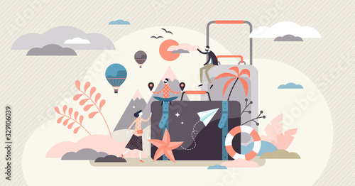 Vacation concept, flat tiny person vector illustration