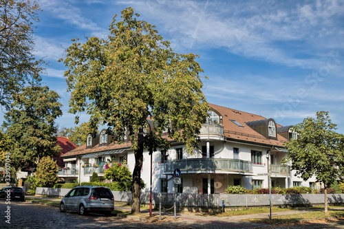 eichwalde, germany - sanierte wohnhäuser mit balkon
