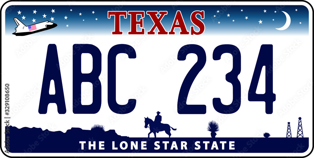 vehicle licence plates marking in Texas in United States of America