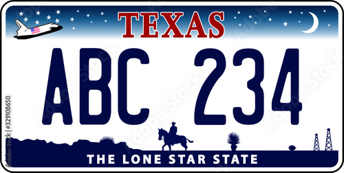 vehicle licence plates marking in Texas in United States of America
