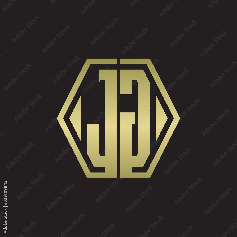 JG Logo monogram with hexagon line rounded design template with gold colors JG Logo monogram with hexagon line rounded design template with gold colors