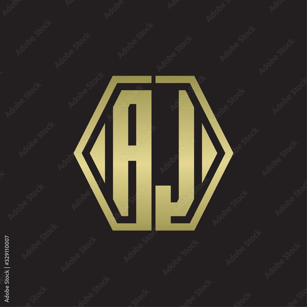AJ Logo monogram with hexagon line rounded design template with gold colors AJ Logo monogram with hexagon line rounded design template with gold colors