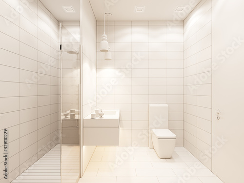 3D render of the interior of the bathroom with shower