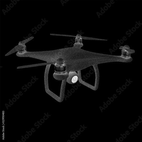 Remote control air drone. Dron flying. Dotwork Halftone Style Monochrome Gradient Vector Illustration.