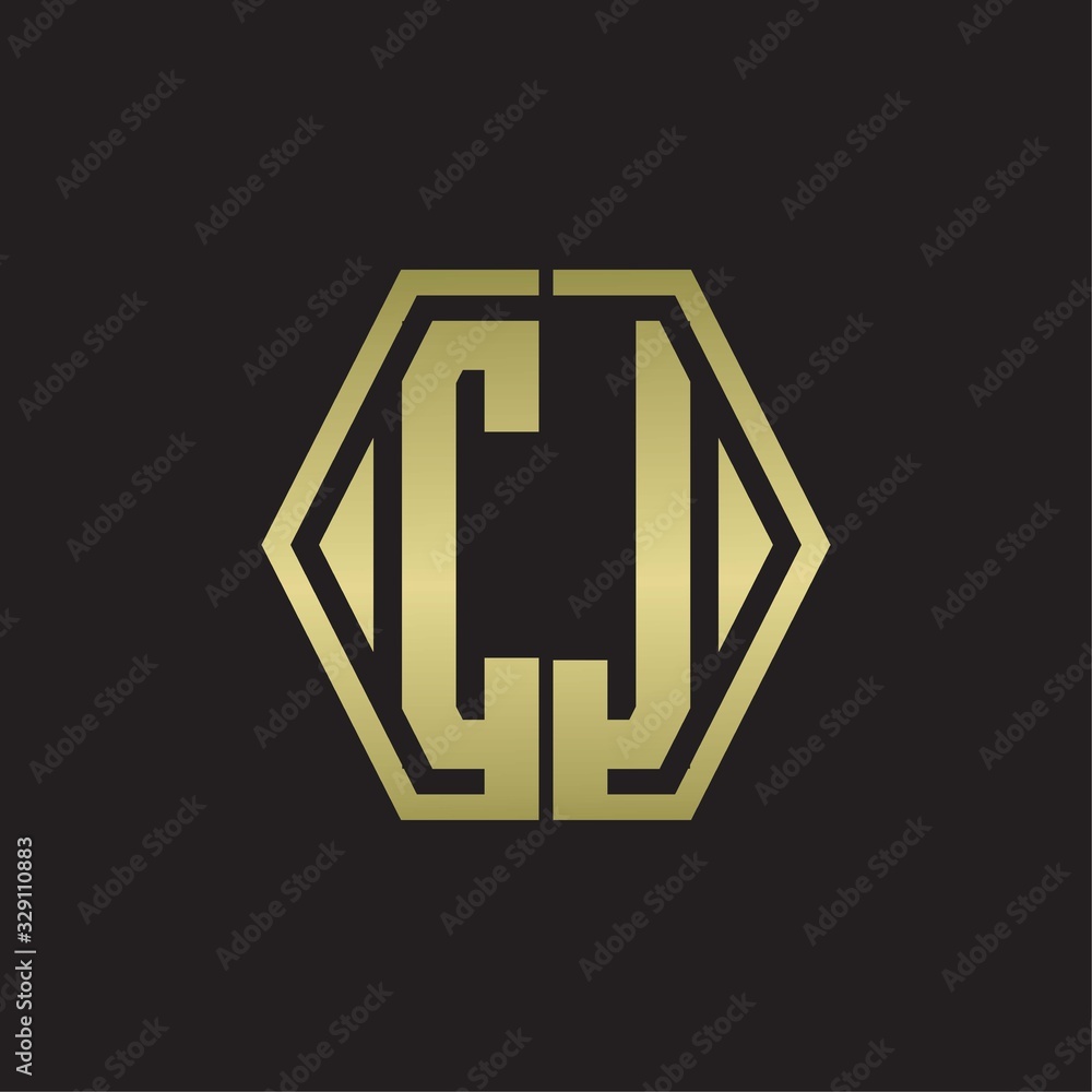 CJ Logo monogram with hexagon line rounded design template with gold colors CJ Logo monogram with hexagon line rounded design template with gold colors