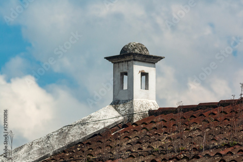 Smokestack detail in colonial house of La Antigua Guatemala  in Central America  Spanish heritage  outdoor architectural detail usually made of brick and tiles.