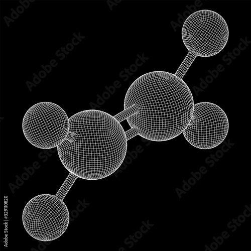 Ethylene ethene molecule. Used in production of polyethylene. Plant hormone. Wireframe low poly mesh vector illustration.