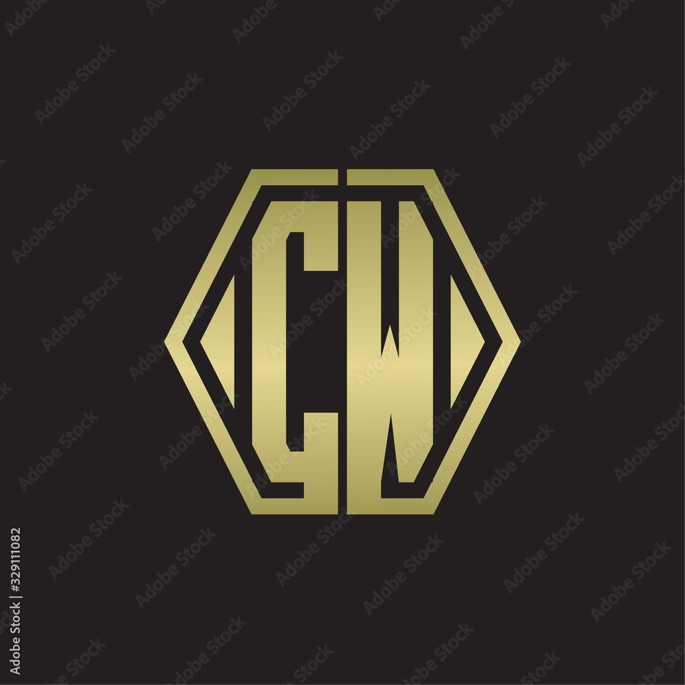 CW Logo monogram with hexagon line rounded design template with gold colors CW Logo monogram with hexagon line rounded design template with gold colors