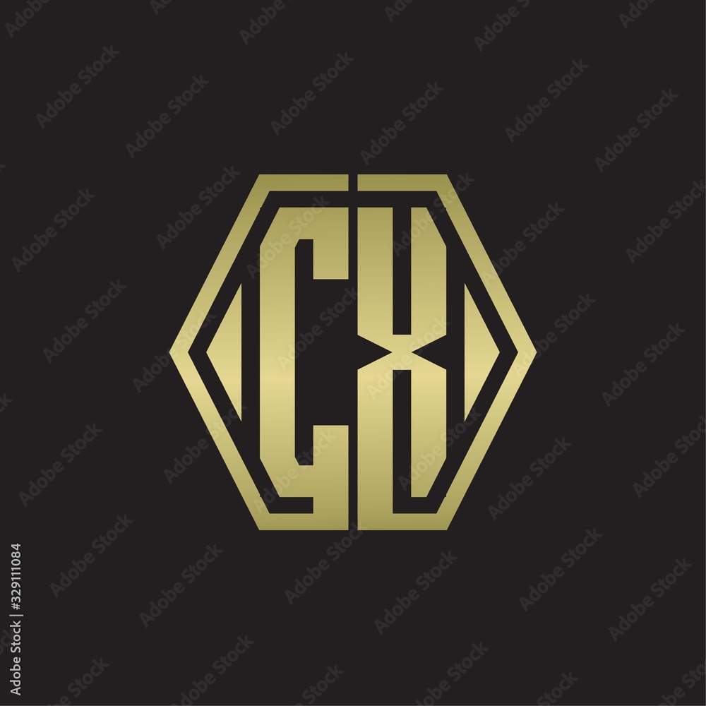 CX Logo monogram with hexagon line rounded design template with gold colors CX Logo monogram with hexagon line rounded design template with gold colors