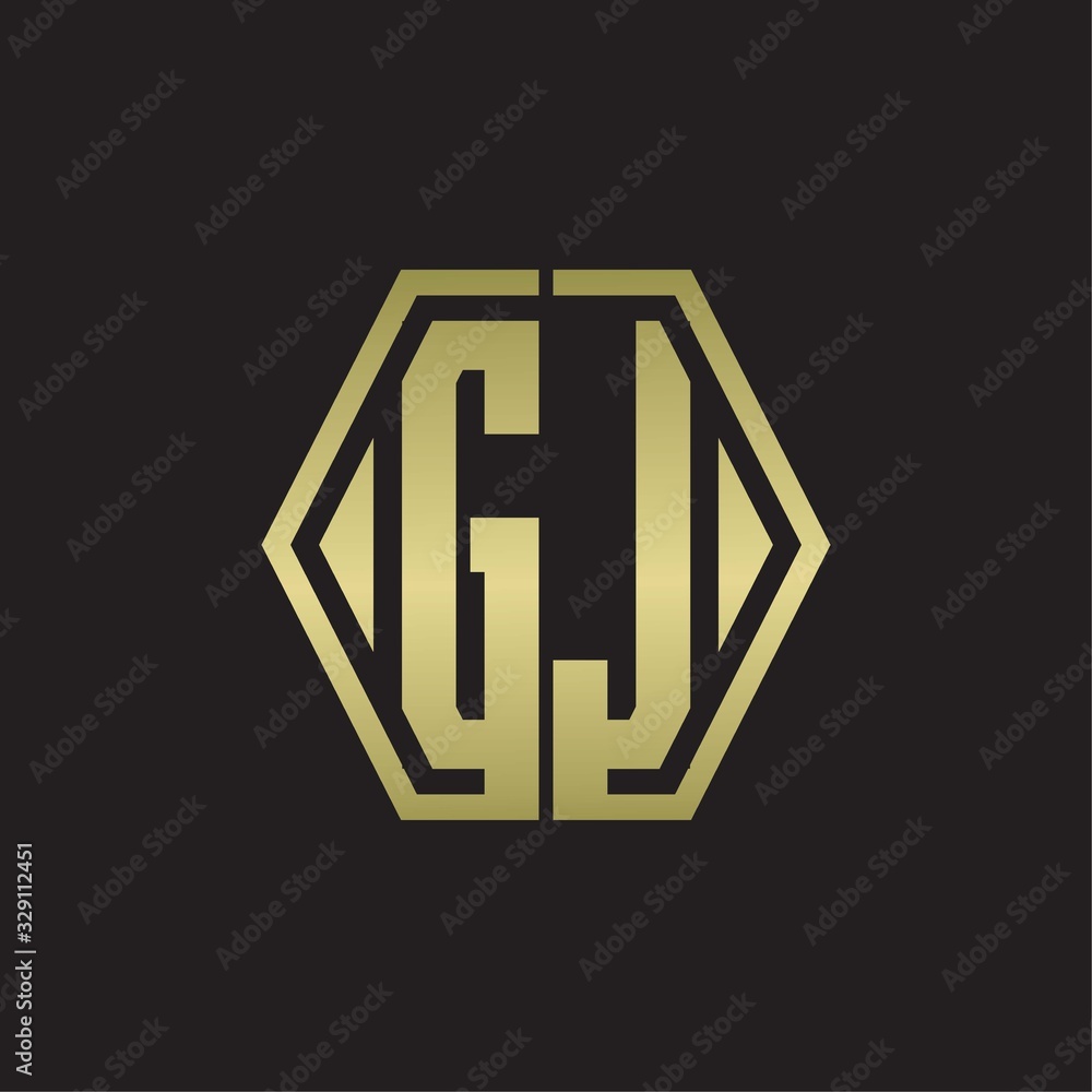 GJ Logo monogram with hexagon line rounded design template with gold colors GJ Logo monogram with hexagon line rounded design template with gold colors