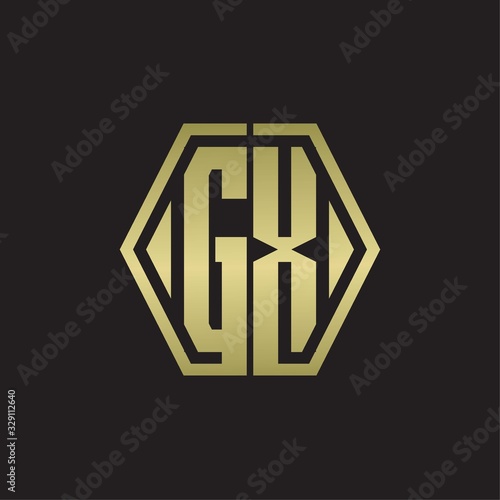 GX Logo monogram with hexagon line rounded design template with gold colors