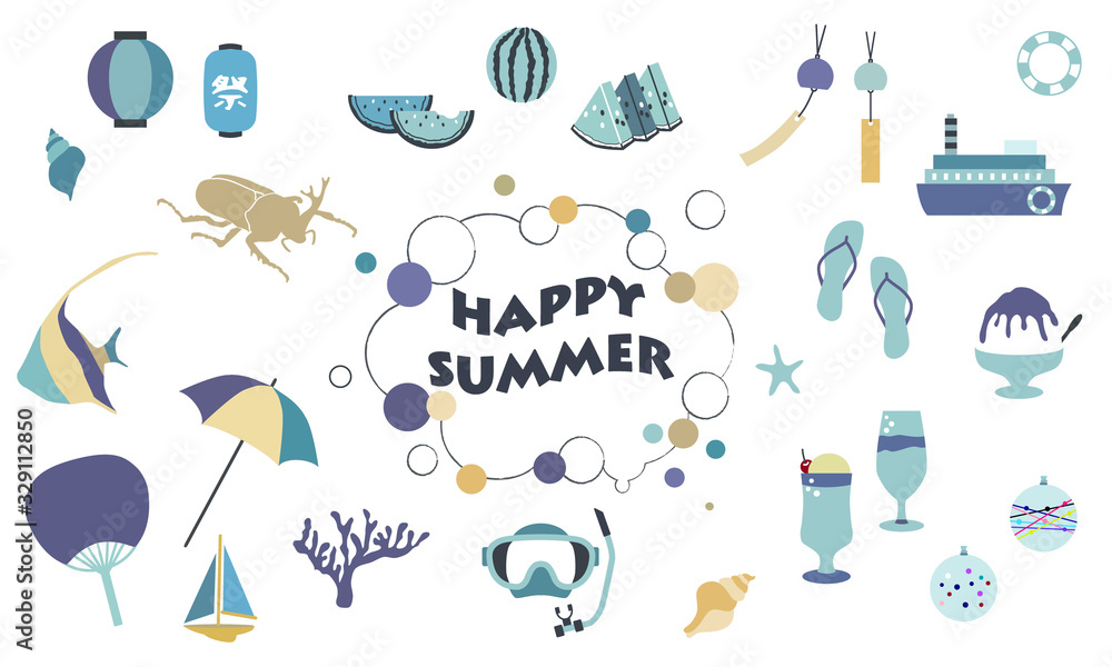 夏 イラスト ベクター セット かわいい シンプル 青 Vector De Stock Adobe Stock