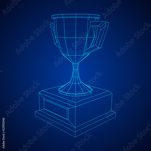 Winner trophy cup. Award concept. Wireframe low poly mesh vector illustration