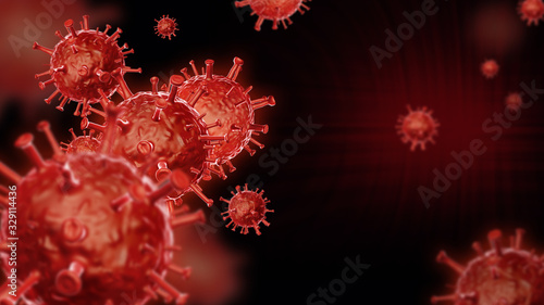 Coronavirus disease COVID-19 infection 3D medical illustration. Floating China pathogen respiratory influenza covid virus cells. photo