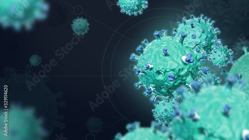 Chinese coroavirus COVID-19 the microscope. 3d illustration