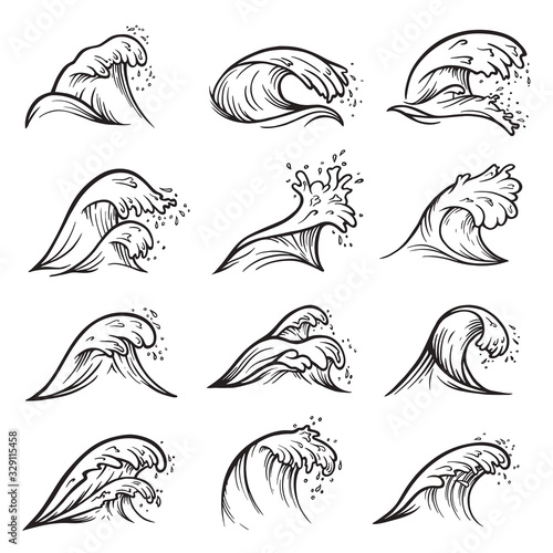 Sea wave crest, ocean surf or tide set