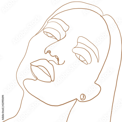 Continuous line, drawing of beauty woman face, fashion concept, woman beauty minimalist, vector illustration for t-shirt slogan design print graphics style. One line fashion illustration