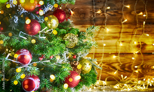 Christmas tree, rustic background
