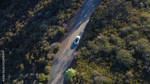 aerial view of car driving on beautiful countryside road at Mount Diablo in Bay Area, California