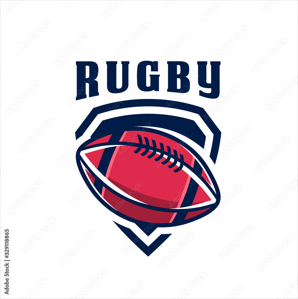 Obraz premium Rugby Logo, American Logo Sport, Rugby logo template vector, isolated on white background, Rugby club logo, emblem, designs with ball. Sport badge vector illustration