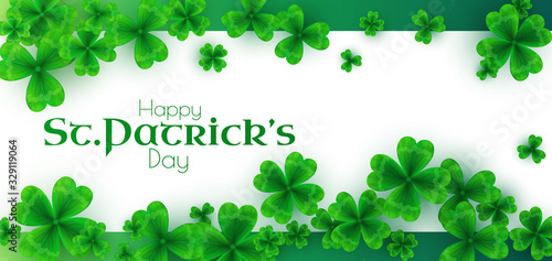 St Patricks Day background with shamrock, lucky clover leaves.