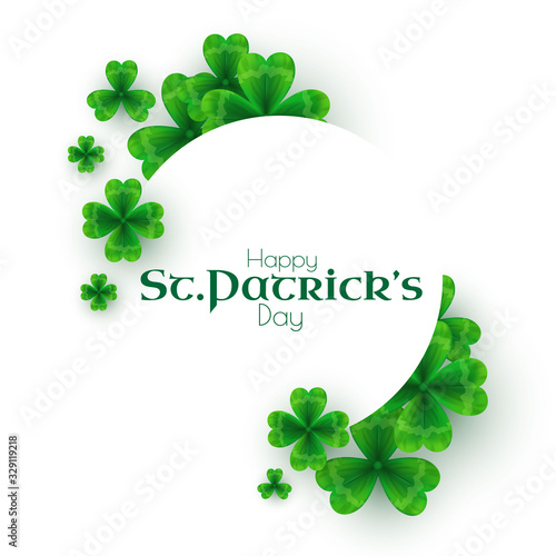 St Patricks Day background with shamrock, circle banner eith lucky clover leaves.