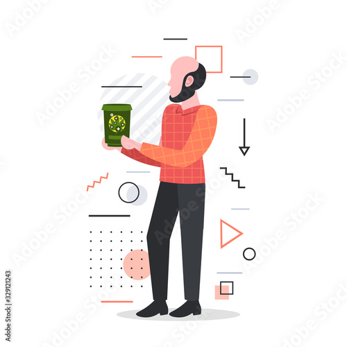 man drinking cannabis coffee or tea marijuana legalization drugs consumption concept full length vector illustration