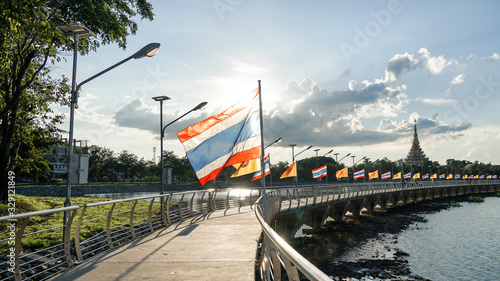 Thailand Flag fly at Bridge Bueng Kaen Nakorn Park. Khonkean,Thailand. The National Flag of Thailand. photo