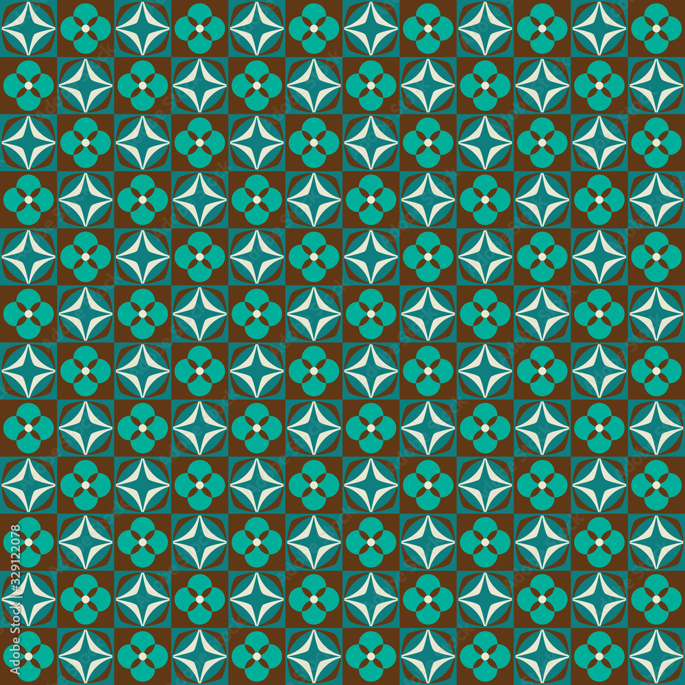 retro mod blue and  brown geometric seamless vector pattern
