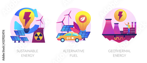 Eco friendly technology, environment preservation, natural resources icons set. Sustainable energy, alternative fuel, geothermal energy metaphors. Vector isolated concept metaphor illustrations