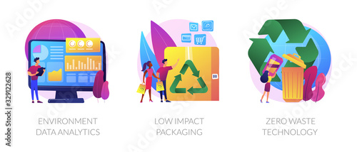 Ecology study and monitoring  sustainable packing  garbage recycling. Environment data analytics  low impact packaging  zero waste technology metaphors. Vector isolated concept metaphor illustrations