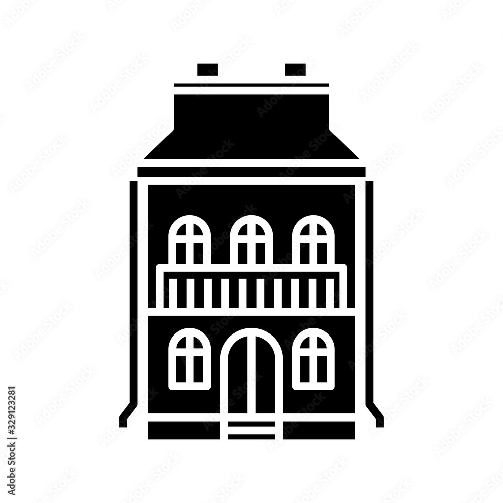 Two storey house black icon, concept illustration, vector flat symbol, glyph sign.