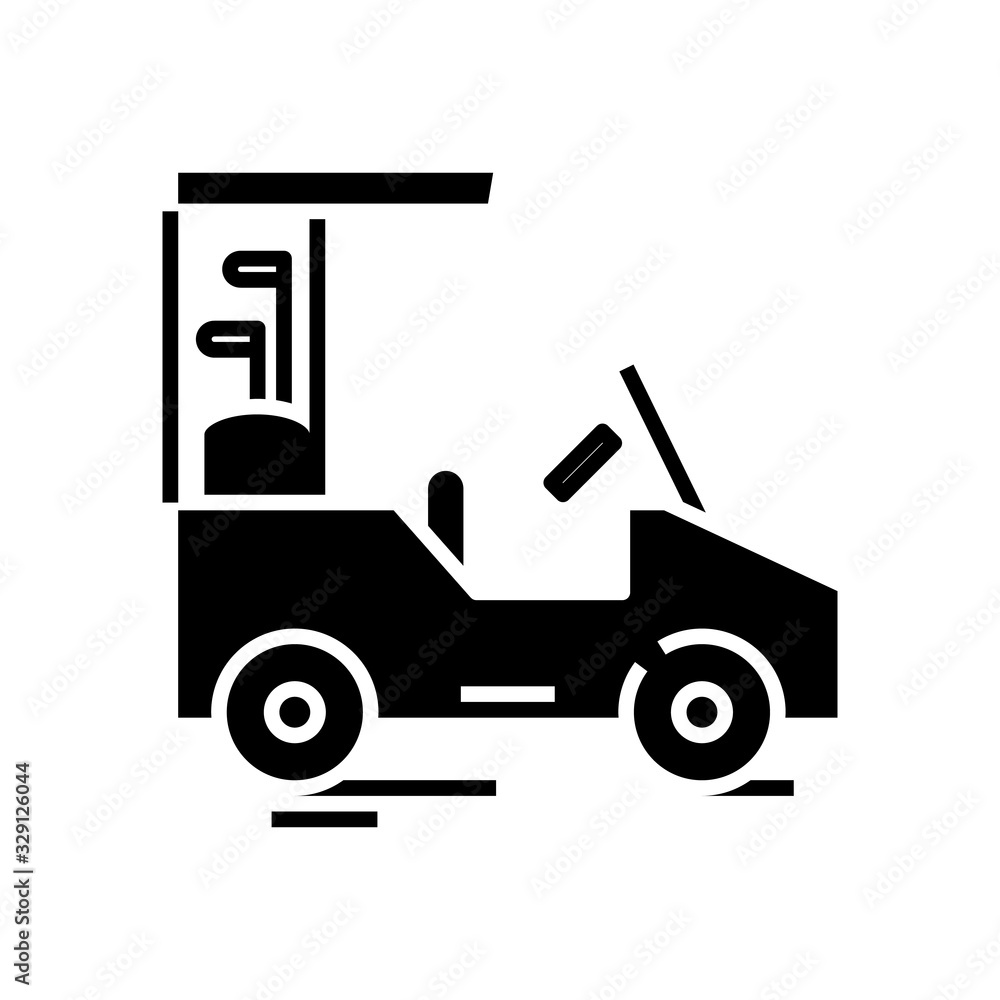 Walking car black icon, concept illustration, vector flat symbol, glyph sign. Walking car black icon, concept illustration, vector flat symbol, glyph sign.