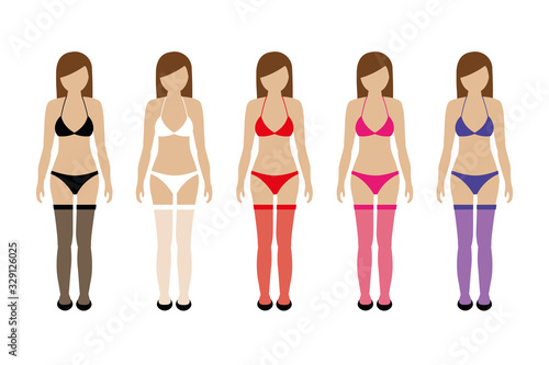 set of women with thigh high stockings in different colors vector illustration EPS10