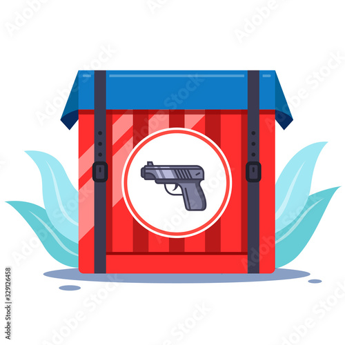 weapon box in the bushes. Shooting online game. flat vector illustration