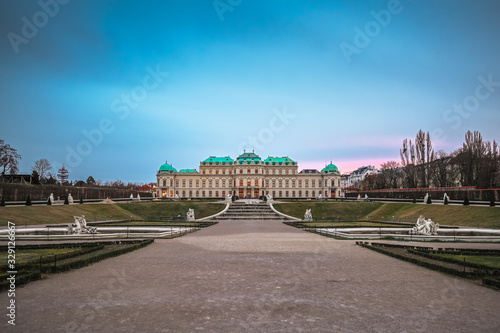Upper Belvedere Palace and garden (Schloss Oberes Belvedere) in Vienna, Austria. Blue twilight sky. One of Vienna main attractions © Алина Троева
