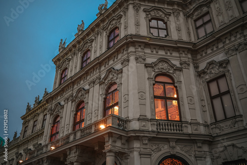 Upper Belvedere Palace (Schloss Oberes Belvedere) in Vienna, Austria. Blue twilight sky. One of Vienna main attractions