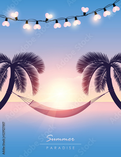 hammock between palm trees summer holiday at sunset vector illustration EPS10