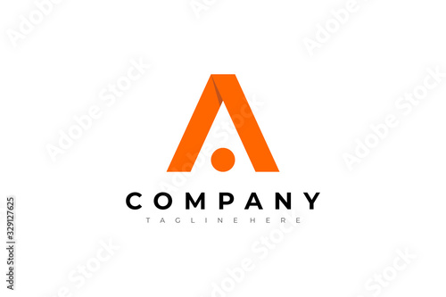 Letter A Logo Geometric Triangle Ribbon with Circle Dot isolated on White Background. Flat Vector Logo Design Template Element.