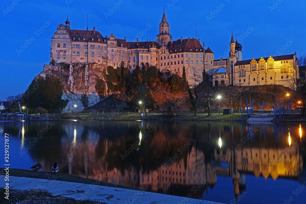 Sigmaringen castle in the evening, blue hour