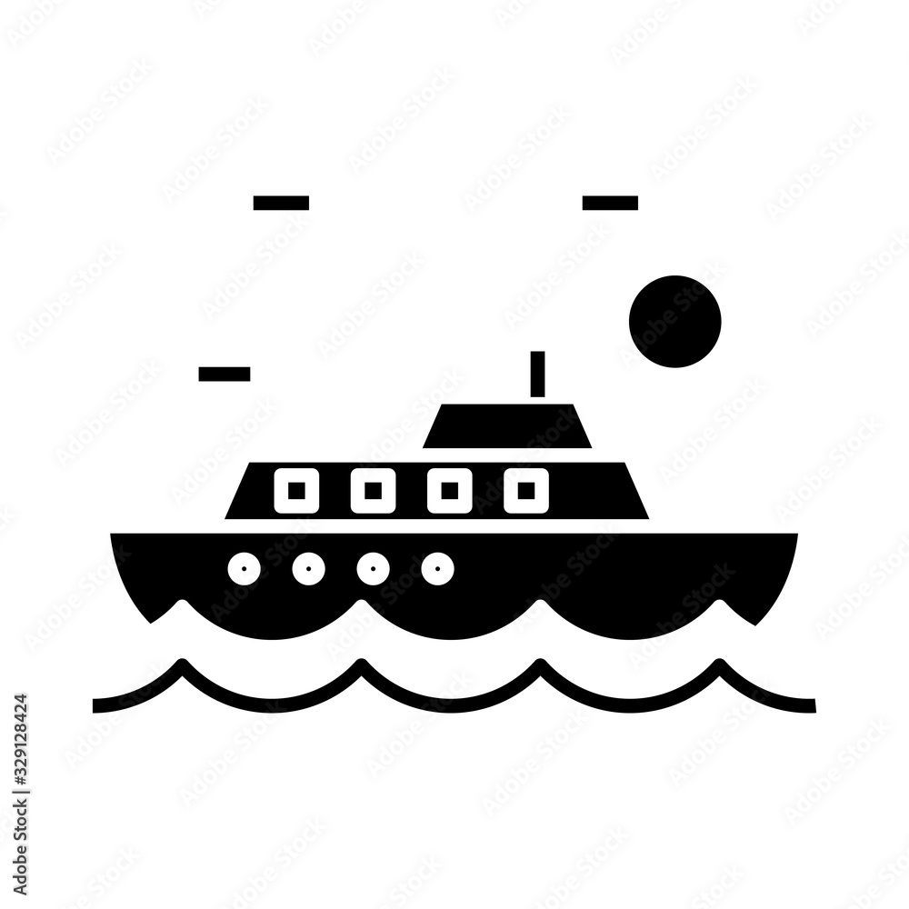 Tourist ship black icon, concept illustration, vector flat symbol, glyph sign. Tourist ship black icon, concept illustration, vector flat symbol, glyph sign.