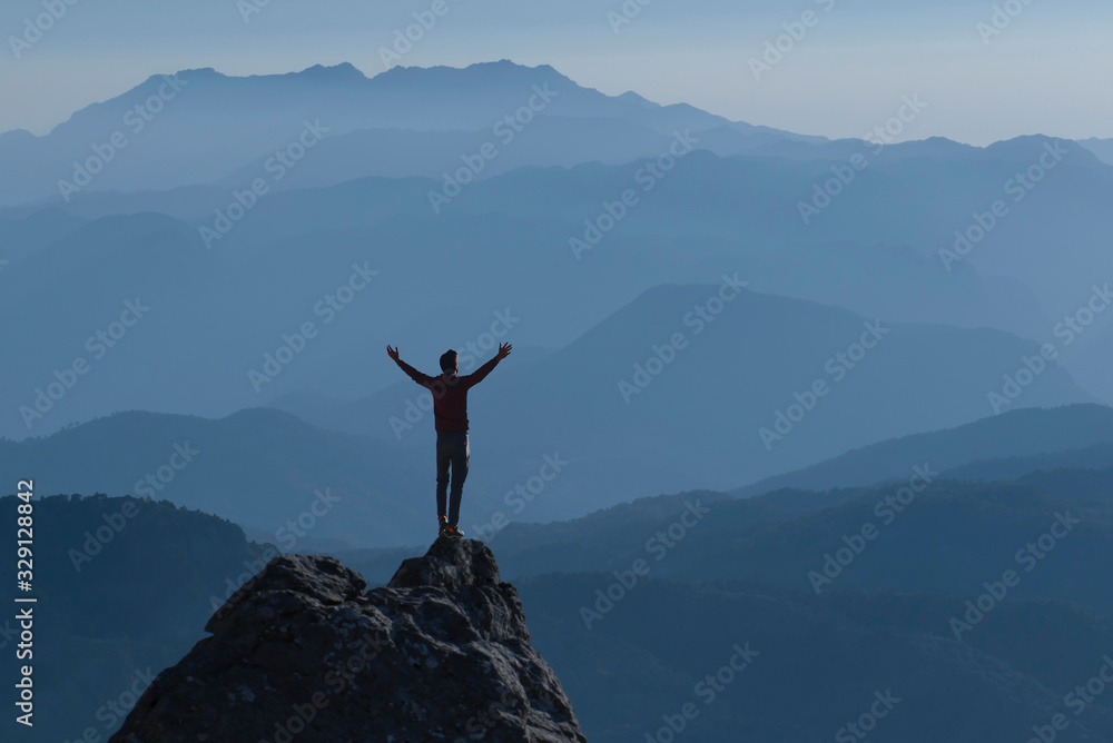 Feelings and peace of a successful climber at magnificent summits Feelings and peace of a successful climber at magnificent summits