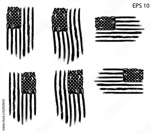Distressed american flag, usa flag set , eps 10