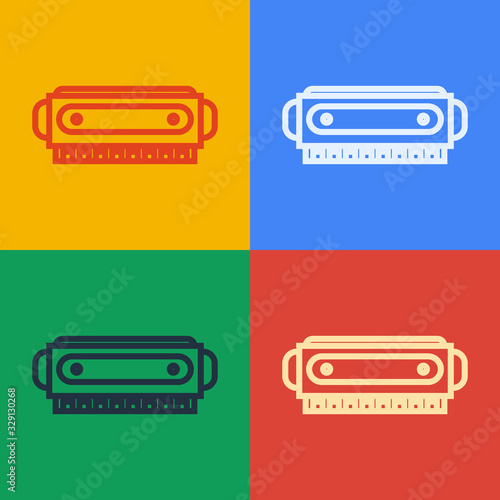 Pop art line Harmonica icon isolated on color background. Musical instrument. Vector Illustration