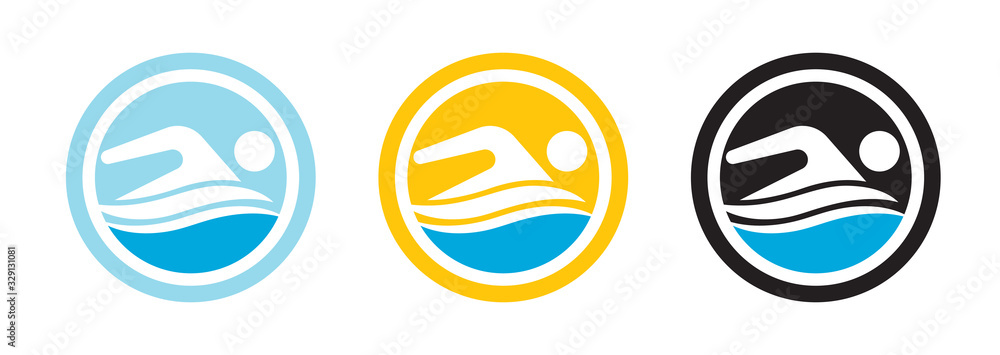 Swim logo for application or website. Swimming championship icon. Swim logo for application or website. Swimming championship icon.