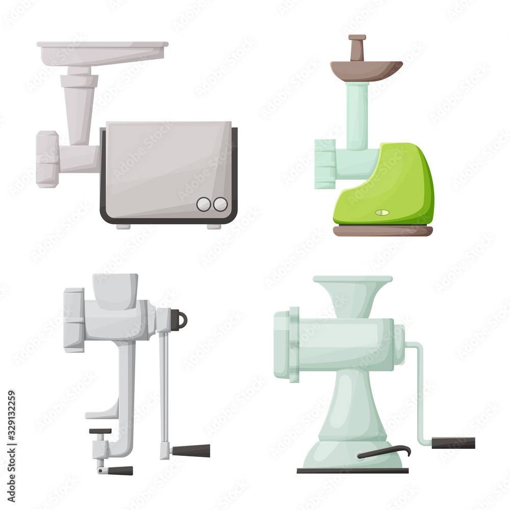 Isolated object of mincer and equipment logo. Set of mincer and machine vector icon for stock. Isolated object of mincer and equipment logo. Set of mincer and machine vector icon for stock.