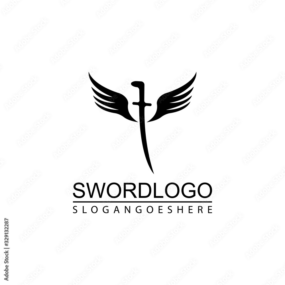 Obraz premium Sword Winged Logo Vector Template Design
