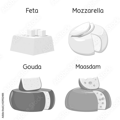 Vector design of food and dairy logo. Collection of food and product vector icon for stock.