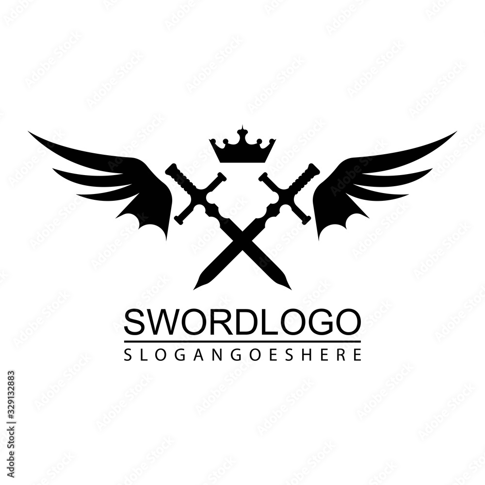 Obraz premium Sword Winged Logo Vector Template Design