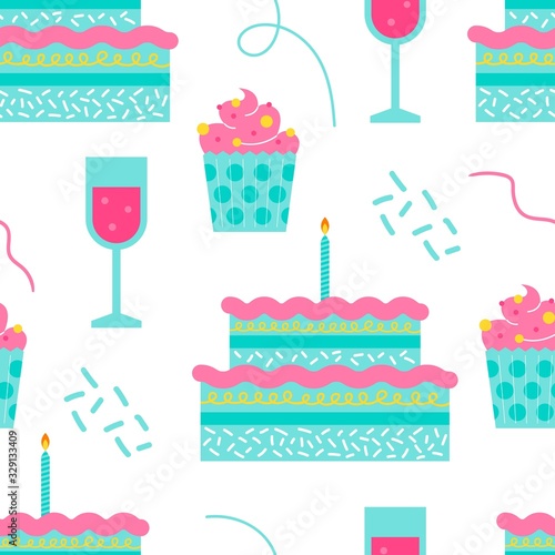 Birthday cake seamless vector pattern